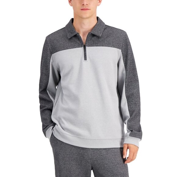 Alfani Men's Regular-Fit Colorblocked 1/4-Zip Sweatshirt Gray size Small - Picture 1 of 5